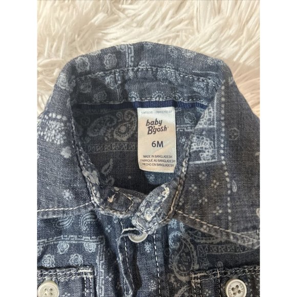 Oshkosh Cowboy Shirt Child Size 6 Months Blue Paisley Buttons Rodeo - Picture 2 of 3